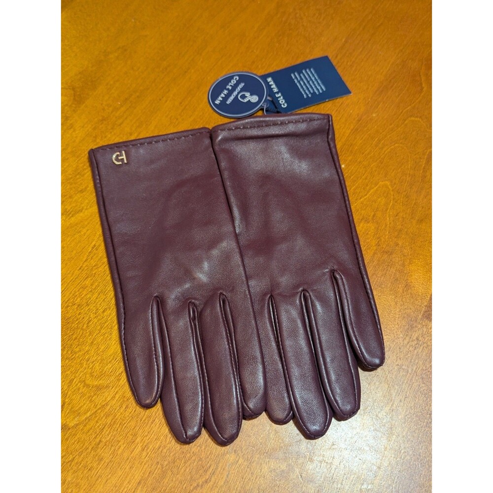 Cole Haan Women's Leather Gloves Pinot Burgundy Silk Lined Touchscreen Size M
